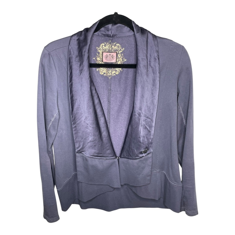 Juicy Couture Cardigan Sweater Jacket Gray Shawl Collar Heart Logo Womens